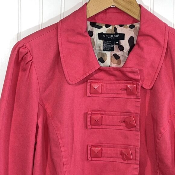 SANDRO Pink Button Pea Coat Women's Medium Pockets Lined - Picture 5 of 10